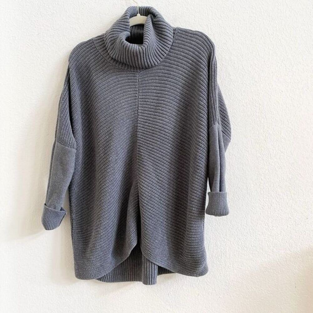 Rachel Zoe Grey Chunky Knit Cotton Blend Turtleneck Sweater Medium